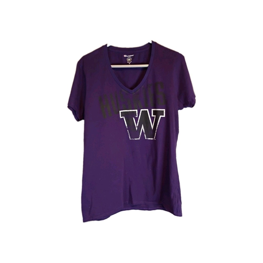 Champion Washington Huskies Women Purple V-Neck T-Shirt XL C5343 680